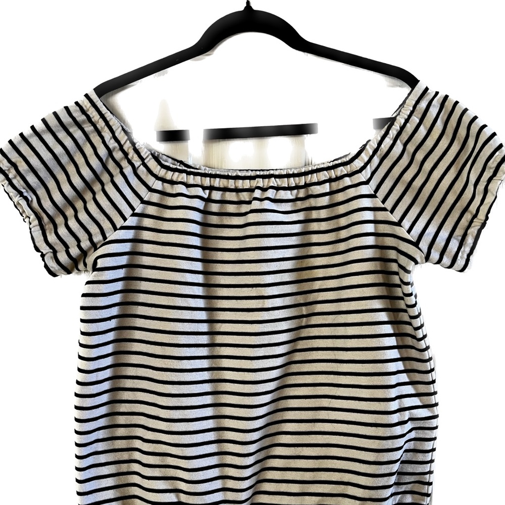 Madewell Black and Cream Smocked Top
